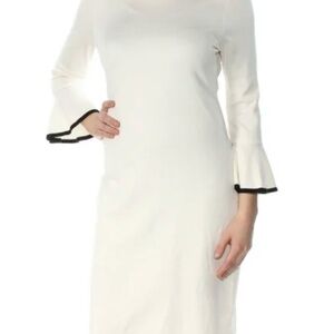 CALVIN KLEIN Women's Ivory Bell Sleeve Sheath Dress Size L